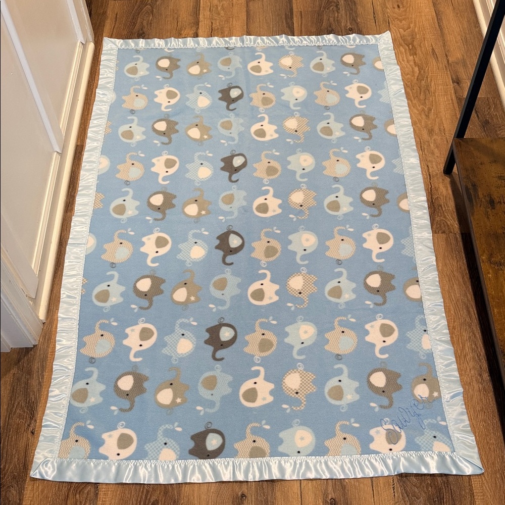 Blue Elephant Baby Blanket with name “Sawyer” boy baby blanket